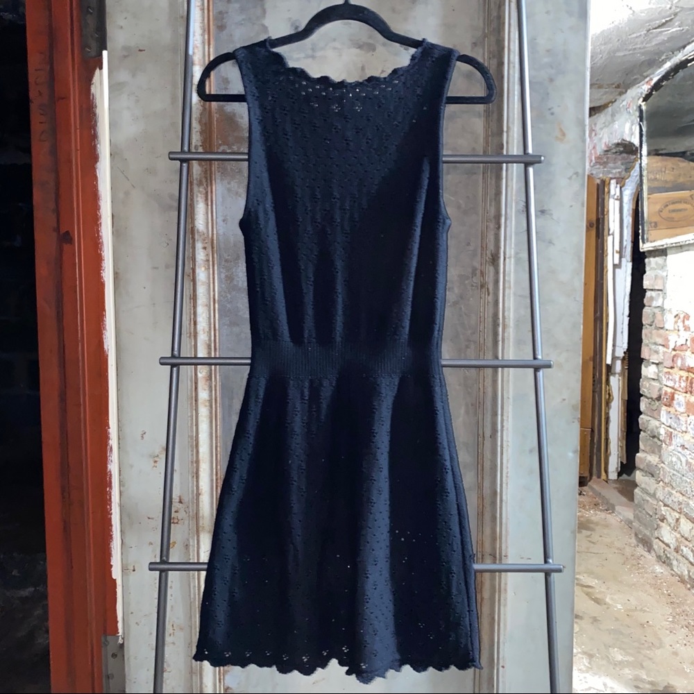 Maje Black Cotton Eyelet Scalloped Mini Dress